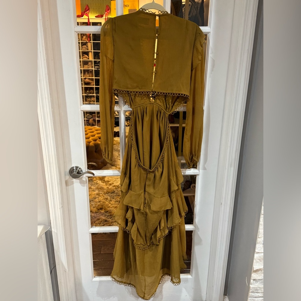 🌞 ASOS Mustard Ruffle Cutout Tiered Midi Dress with Lace Trim 🌞 - Picture 9 of 9